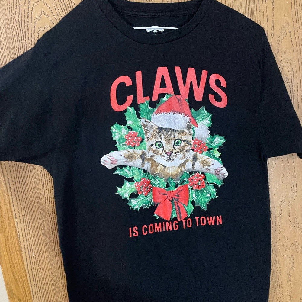 Holiday Time Black and Red Cat Christmas Tee